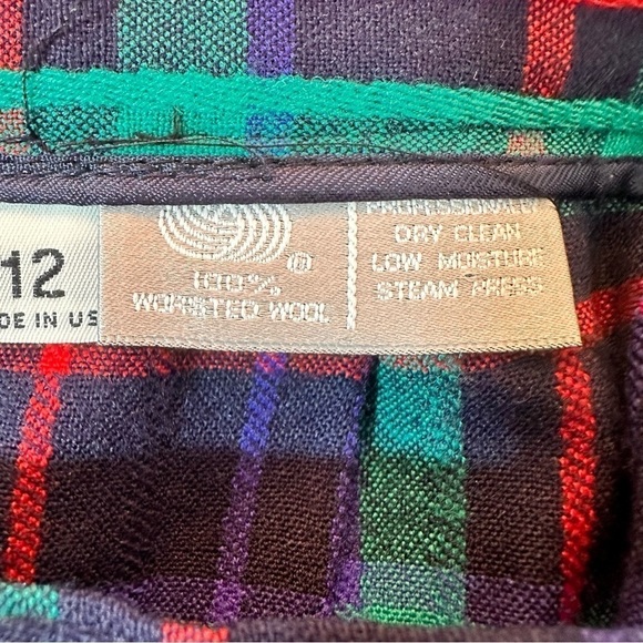 Vintage Christmas skirt plaid pleated green blue red size 12 wool lined cottage - Picture 8 of 8